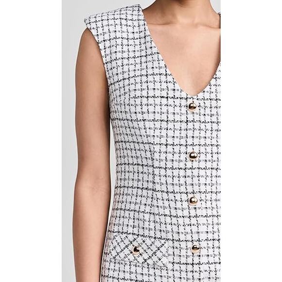 NWT Amanda Uprichard Ivana Mini Dress Tweed Button Front White Black Size Medium - Picture 10 of 14